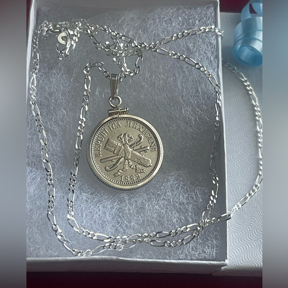 1882 Mexico rare to find coin pendant necklace